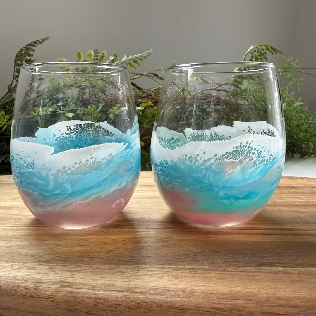 レジンアート　オーシャングラス　グラスセット　海アート