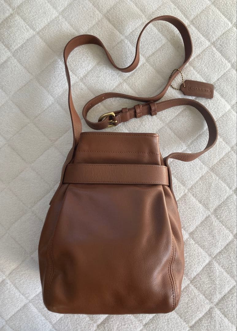 オールドコーチ 巾着 ショルダーバッグ レザー キャメル