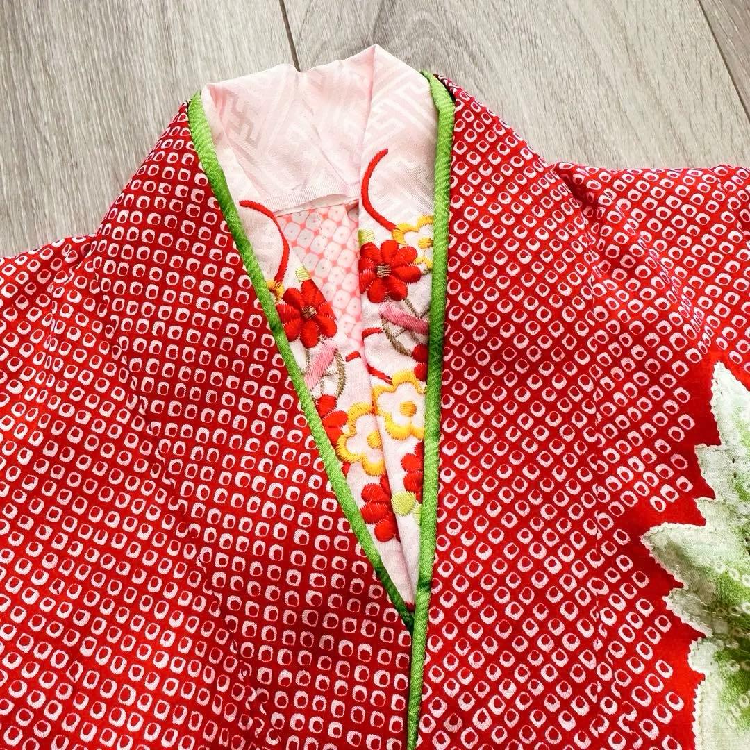 美品 七五三 三歳 女の子 正絹 赤 花柄 豪華お着物・長襦袢セット