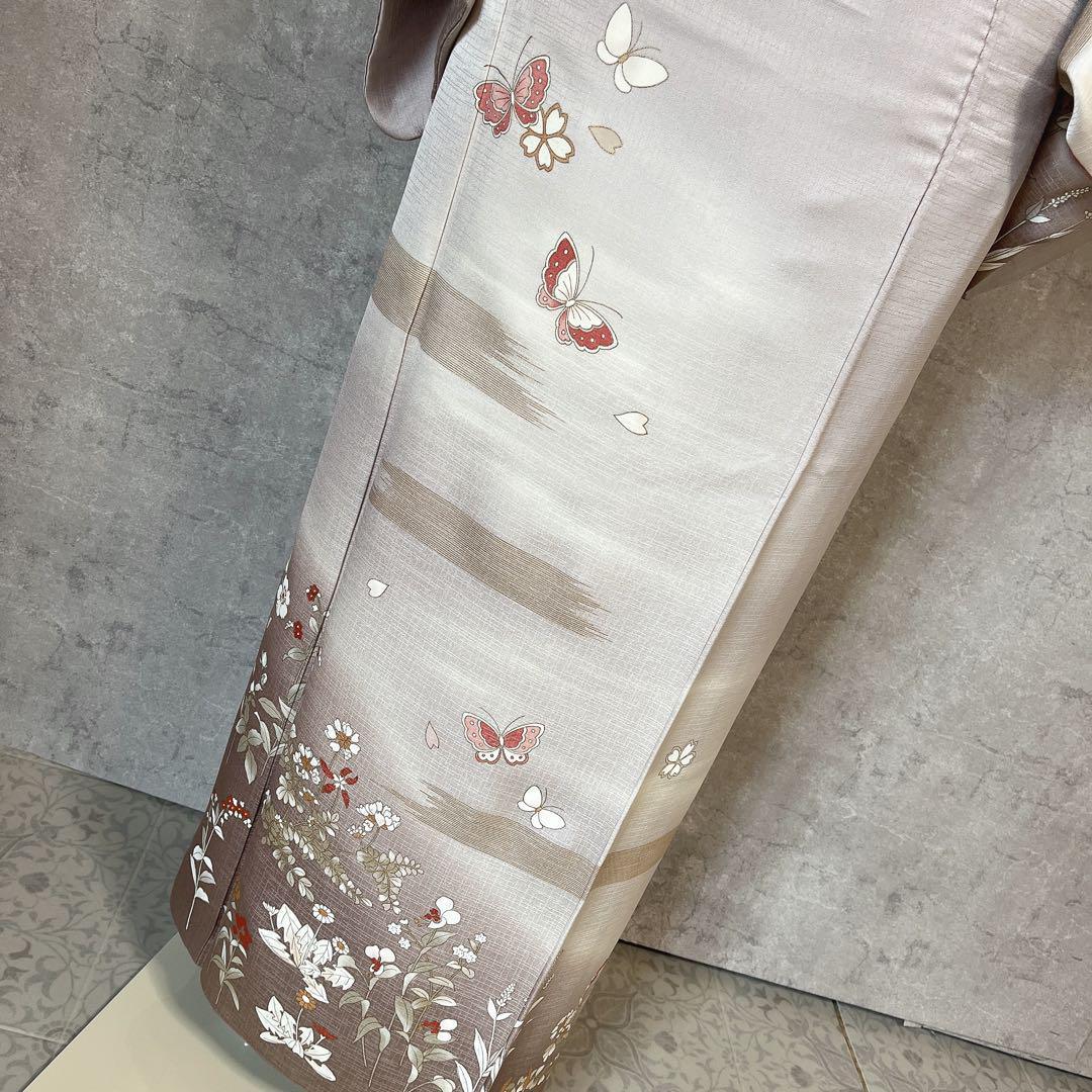 訪問着　フルセット　正絹　付け下げ　着物　蝶　桜　花　金　Ｉ9