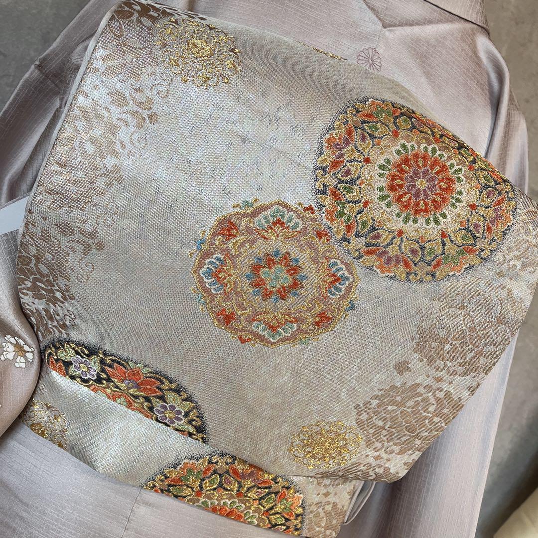 訪問着　フルセット　正絹　付け下げ　着物　蝶　桜　花　金　Ｉ9