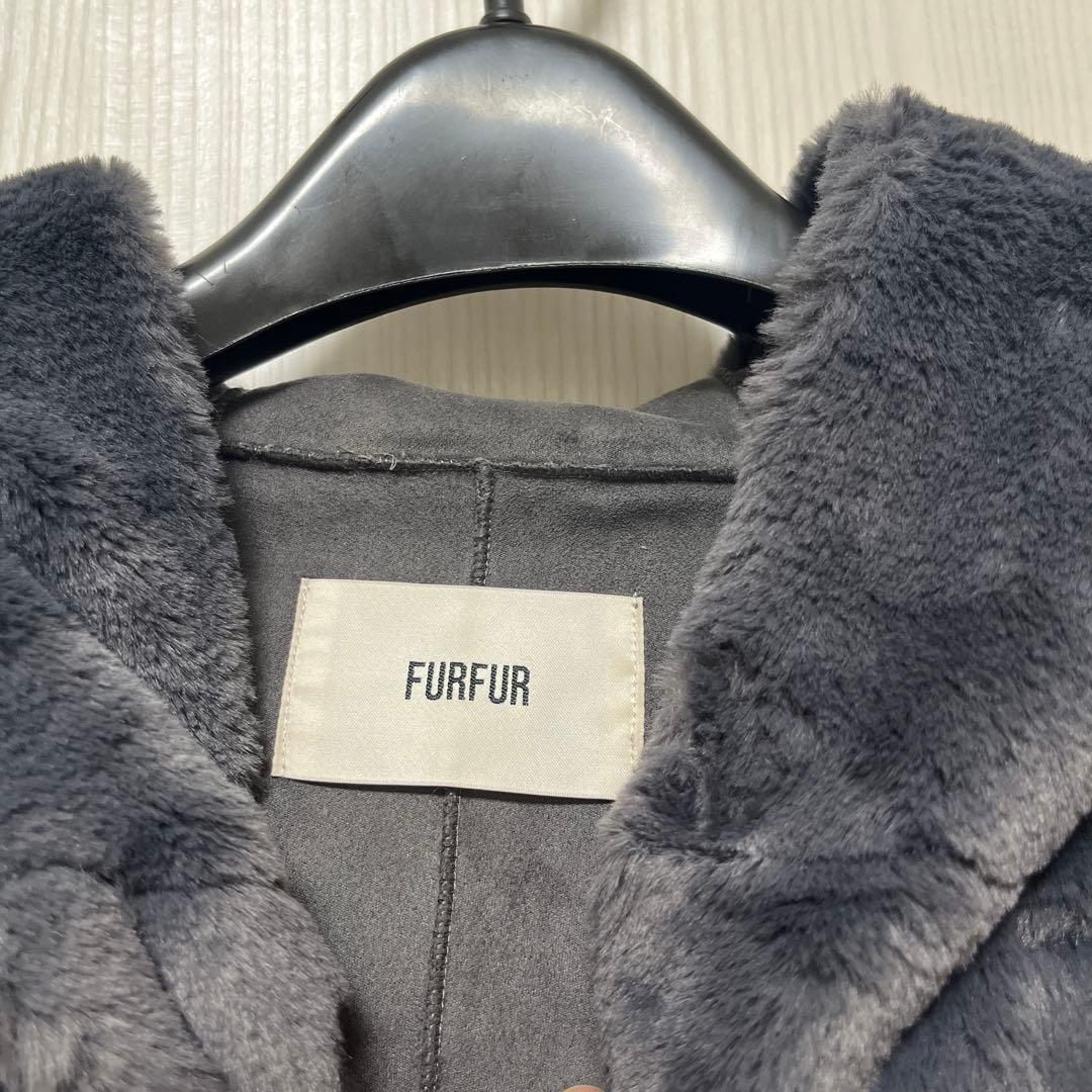 クリーニング済 FURFUR フード付きグレー ファー コート