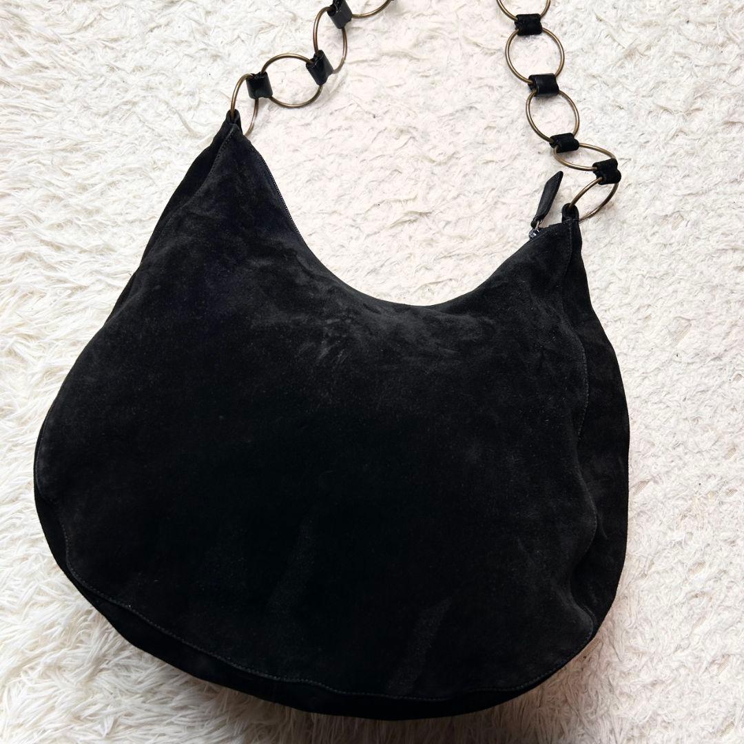 PRADA 90s リング チェーン スエード ワンショルダーバッグ ブラック