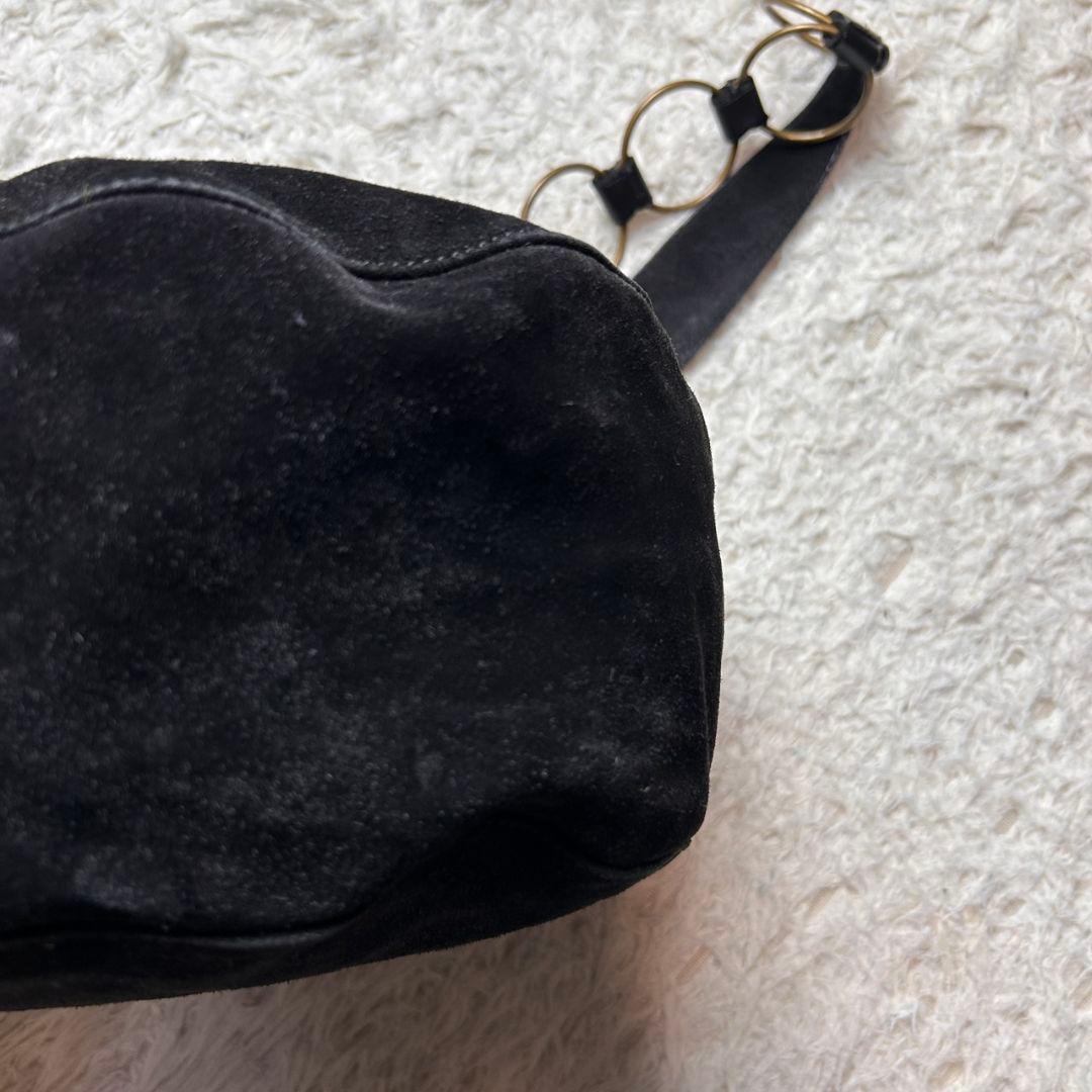 PRADA 90s リング チェーン スエード ワンショルダーバッグ ブラック