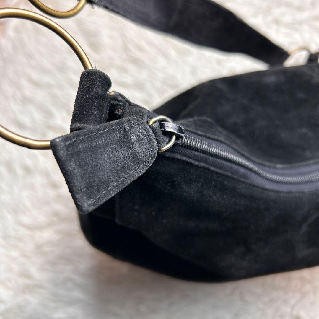 PRADA 90s リング チェーン スエード ワンショルダーバッグ ブラック