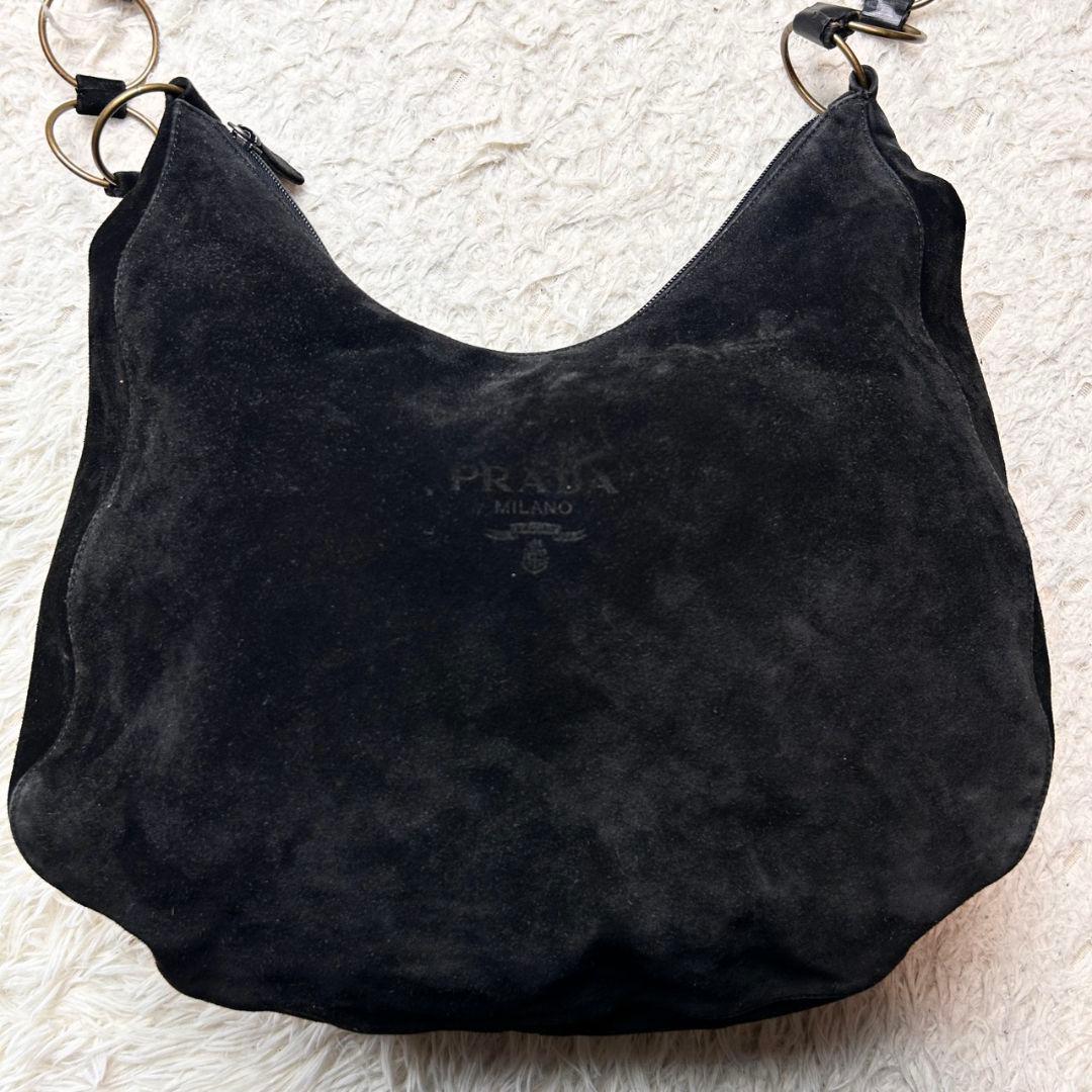 PRADA 90s リング チェーン スエード ワンショルダーバッグ ブラック