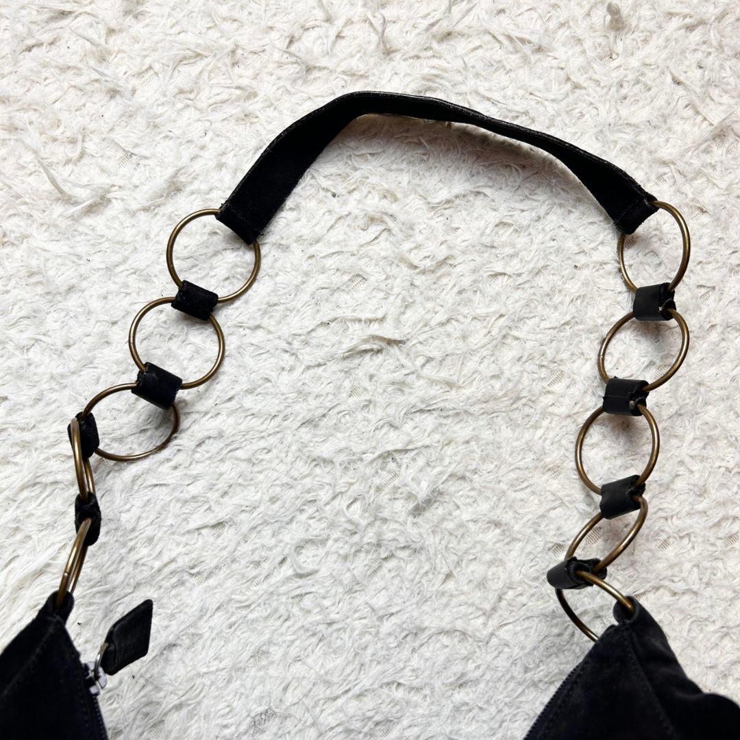 PRADA 90s リング チェーン スエード ワンショルダーバッグ ブラック