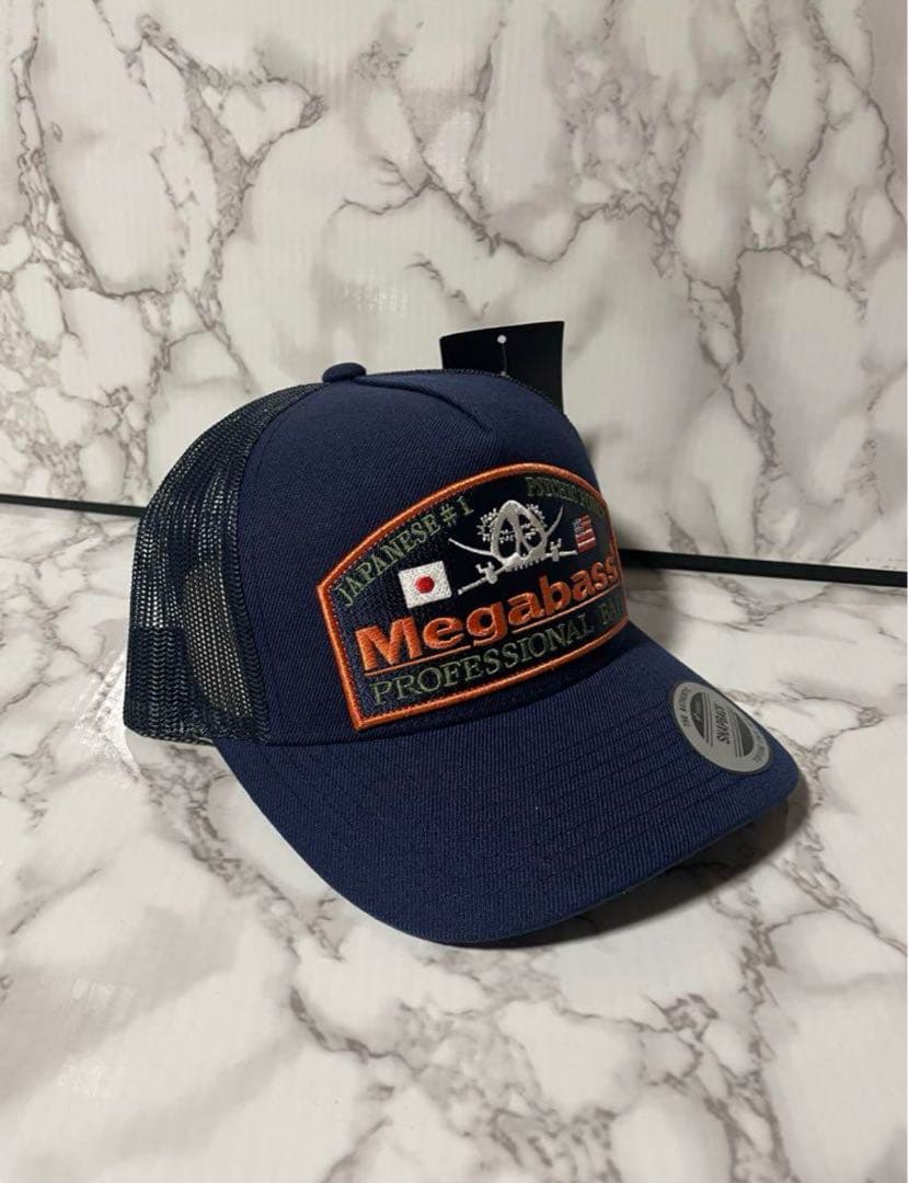廃盤/レア【メガバス】エンブレム キャップ フィッシング釣りブラックバス 橙×紺