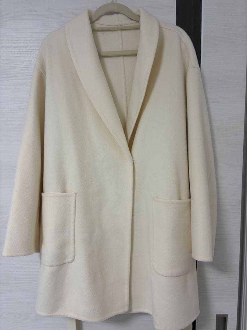 SLOBE IENA SUPER140 ダブルフェイスベルテッドコート　ホワイト