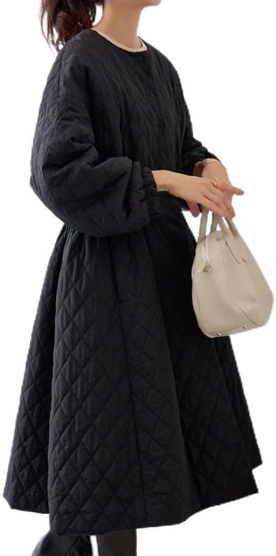 BEARDSLEY ビアズリー バルーン袖キルティングフレアーコート ブラック