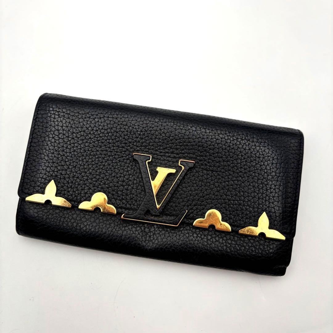 ルイヴィトン カプシーヌ フラワー ブラック 長財布 トリヨン レディース