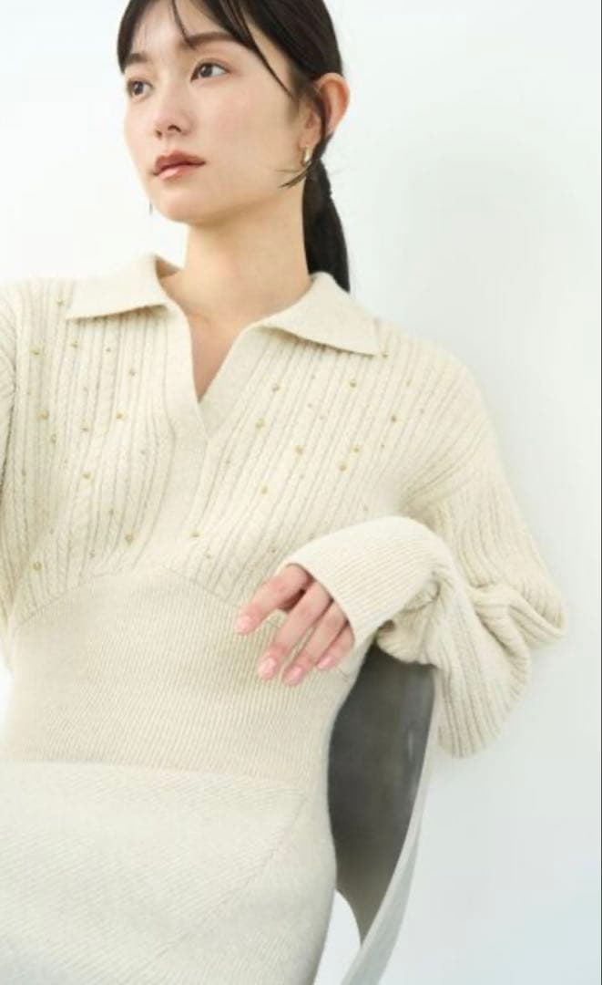 【新品未使用】ラグナムーン ケーブルビジューIラインニットワンピース