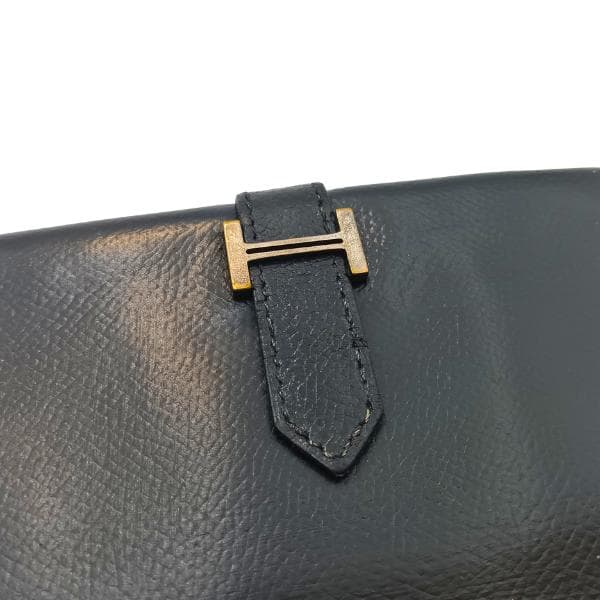 エルメス ベアン 長財布 二つ折り レザー Hロゴ 定番 人気 黒　0041