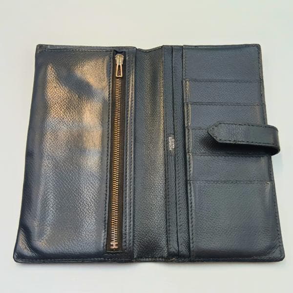 エルメス ベアン 長財布 二つ折り レザー Hロゴ 定番 人気 黒　0041