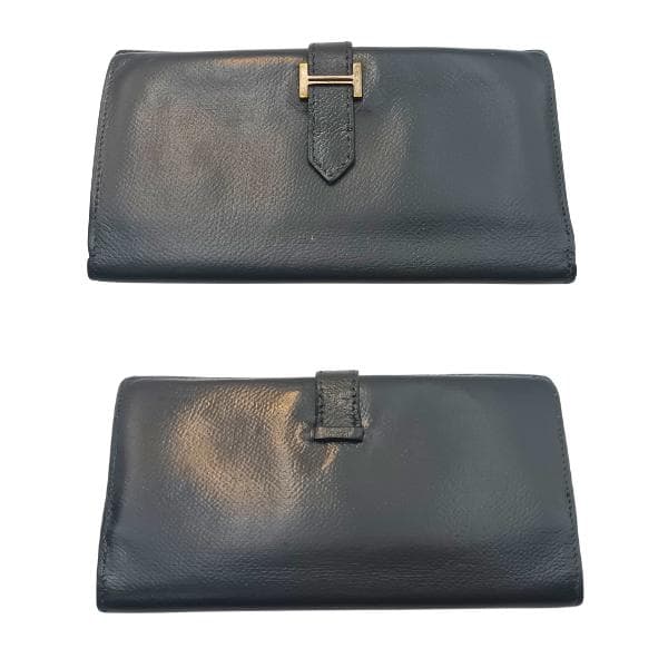 エルメス ベアン 長財布 二つ折り レザー Hロゴ 定番 人気 黒　0041