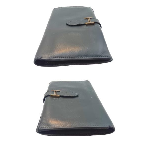 エルメス ベアン 長財布 二つ折り レザー Hロゴ 定番 人気 黒　0041