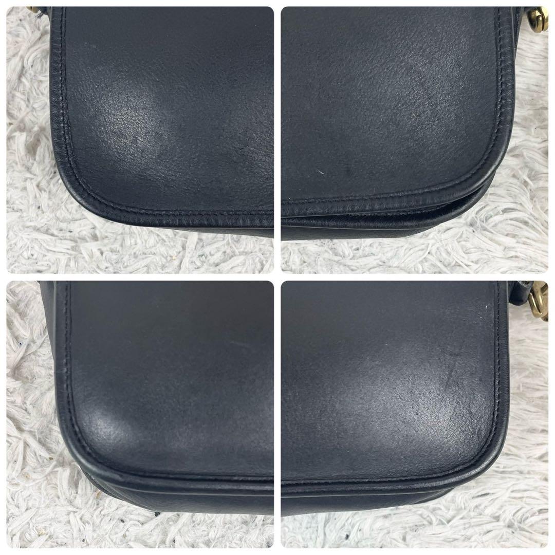 美品 オールドコーチ レザー ショルダーバッグ ターンロック ロゴ型押し 黒