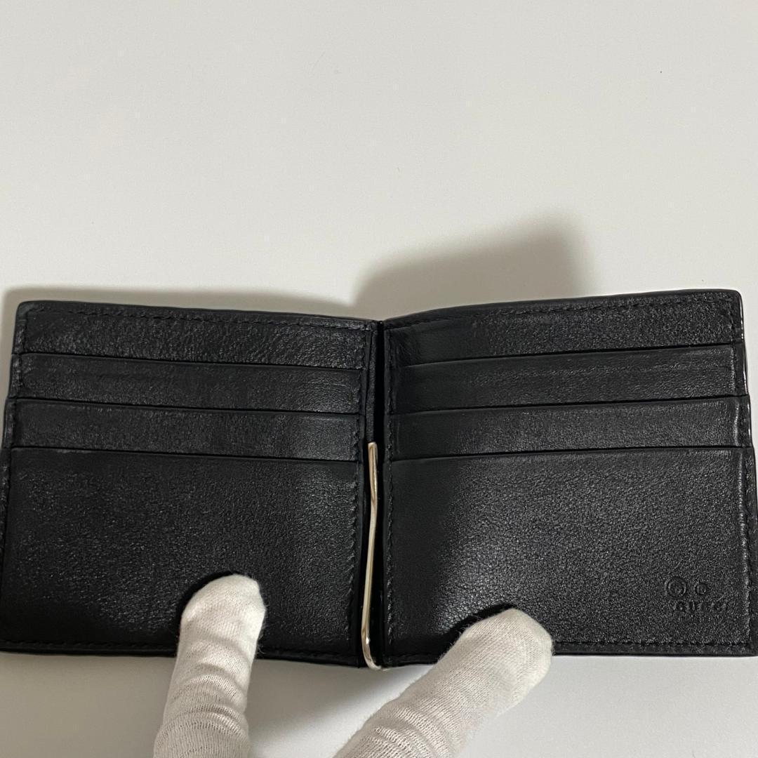 GUCCI グッチ マイクロシマ マネークリップ 二つ折り 札入れ ブラック 黒