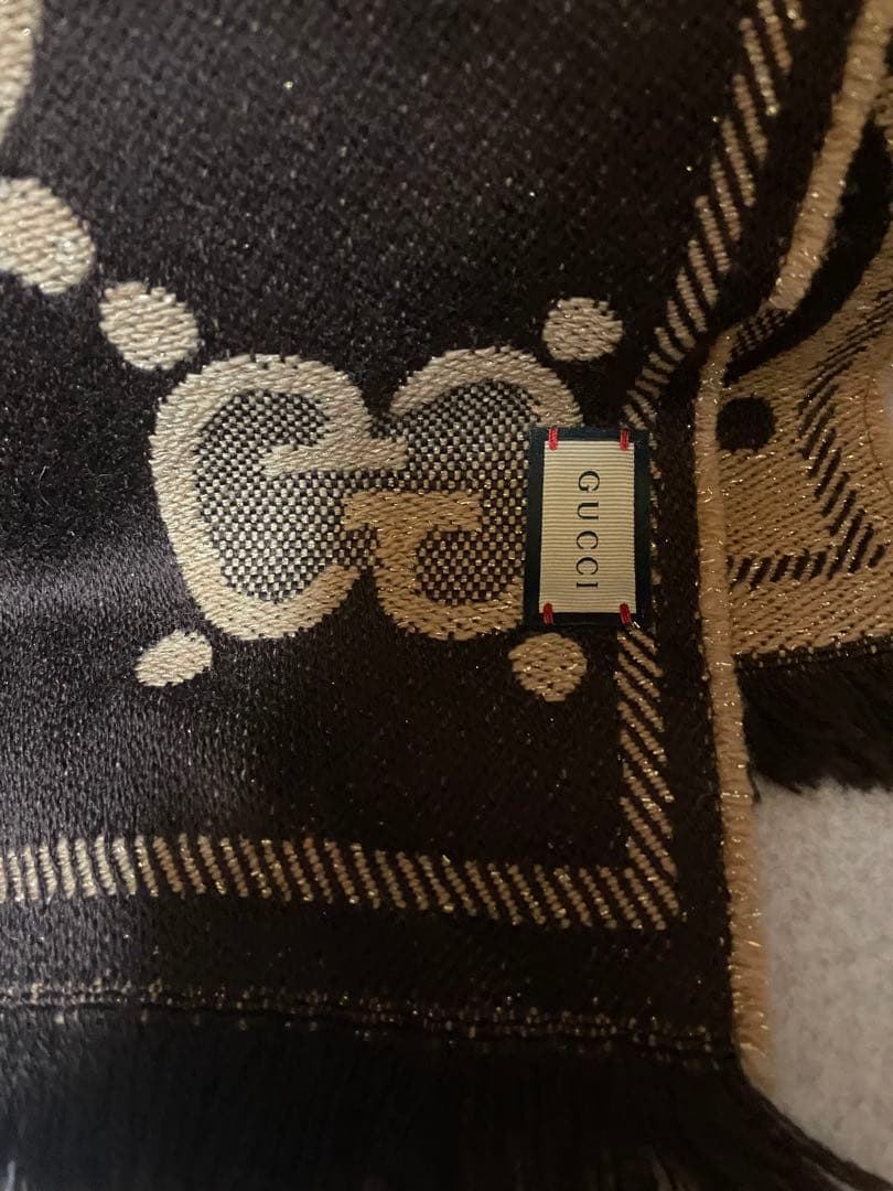 美品　GUCCI ウール　ラメ入　GGロゴ マフラー　ジャンボ　ジャガード
