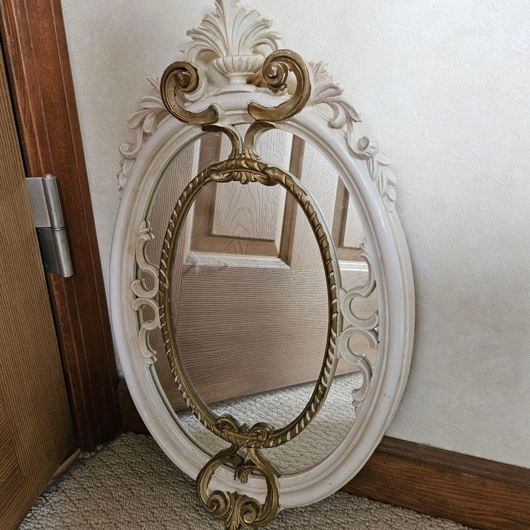 イタリア製 ミラー クラシック アンティーク ホワイト 壁掛け 鏡 ロココ調