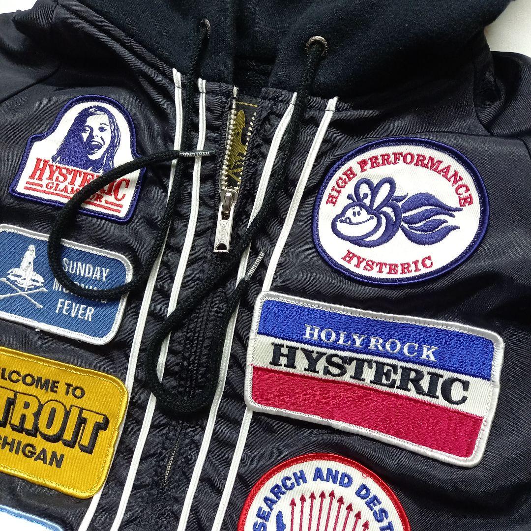 ヒステリックグラマー ワッペンガール フーデット ナイロン ジャケット 黒