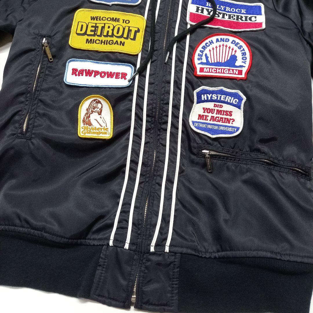 ヒステリックグラマー ワッペンガール フーデット ナイロン ジャケット 黒