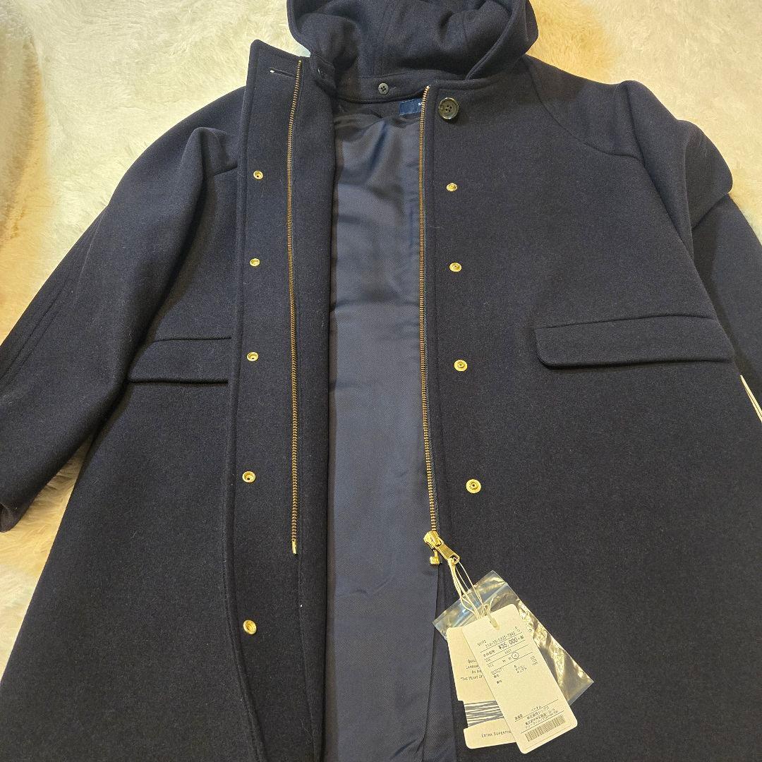 SHIPS ハミルトン-ラムウールフード付きウールコートフード ネイビー40