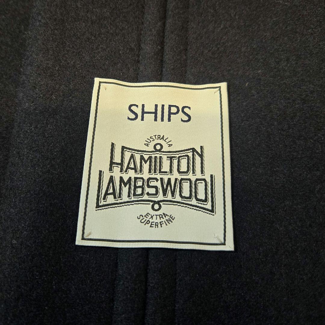 SHIPS ハミルトン-ラムウールフード付きウールコートフード ネイビー40