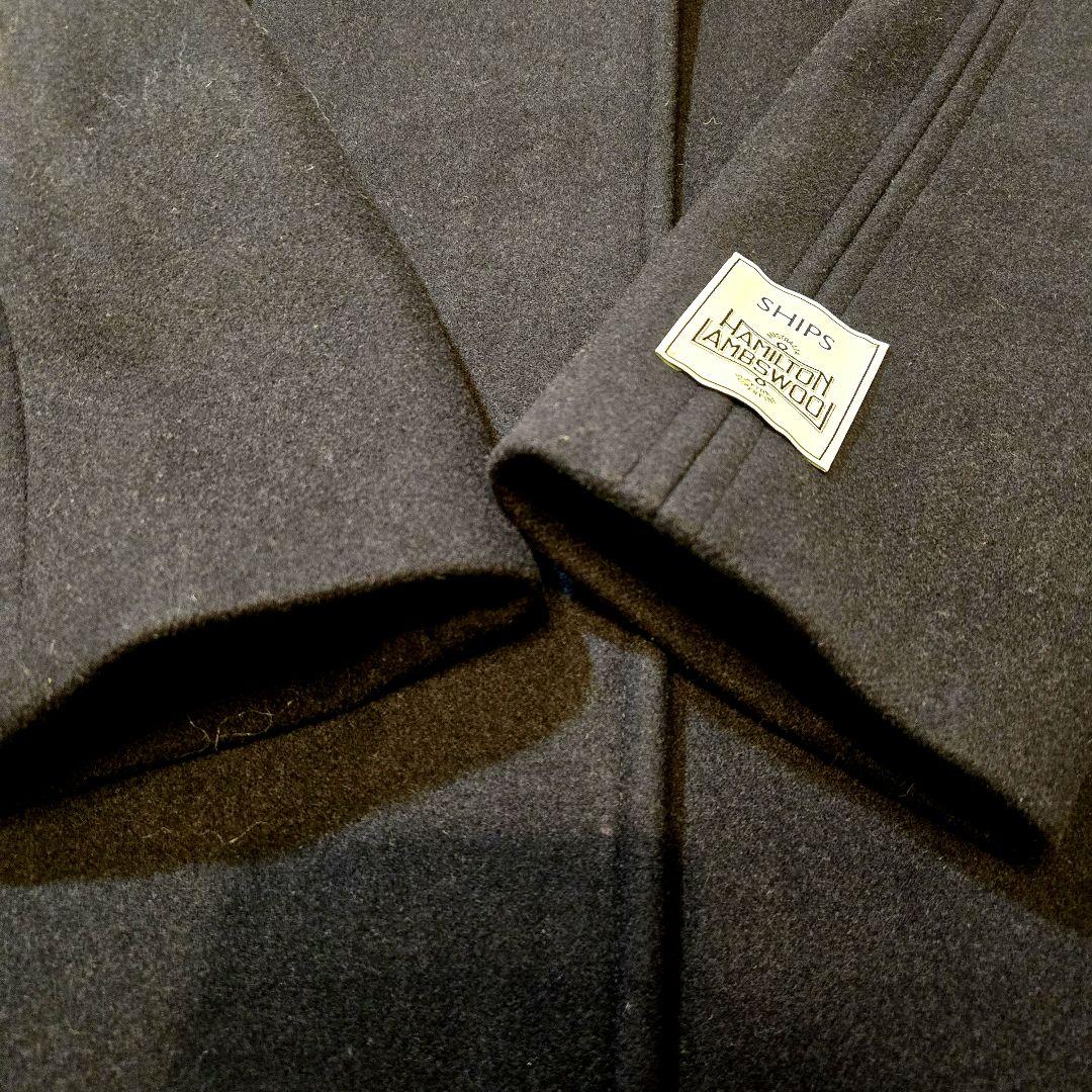 SHIPS ハミルトン-ラムウールフード付きウールコートフード ネイビー40