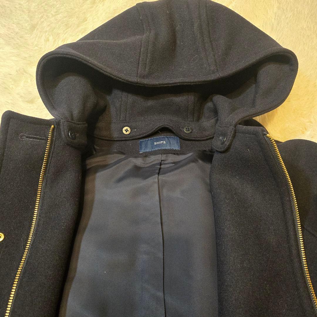 SHIPS ハミルトン-ラムウールフード付きウールコートフード ネイビー40