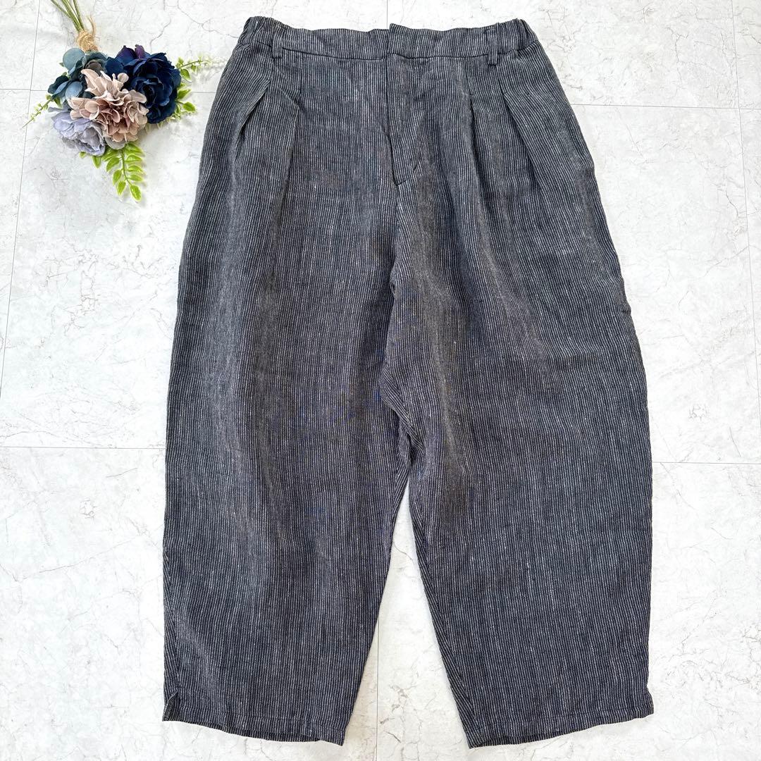 芽風　センソユニコ　サルエルパンツ　リネン　日本製　ストライプ　38サイズ