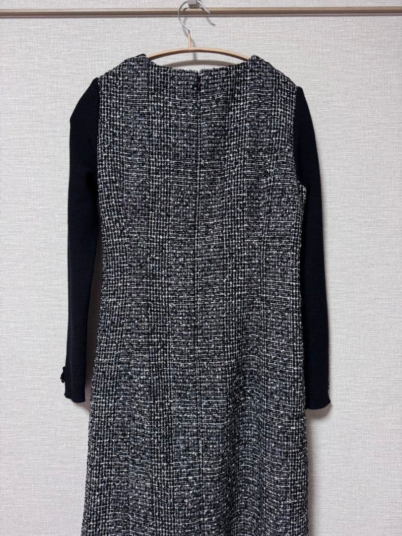 スーパービューティー ツイードワンピ ワンピース 花 グレー コサージュ