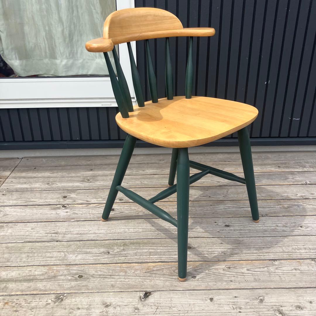 ② 北欧レトロ 無垢材 ツートン ウインザーチェア ダイニングチェア 古家具