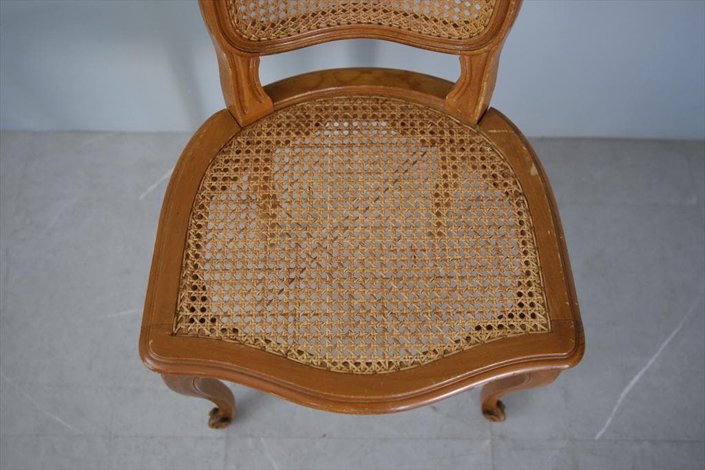 フランスアンティーク猫脚ダイニングチェア/椅子イス/籐ラタン(90-190-3)