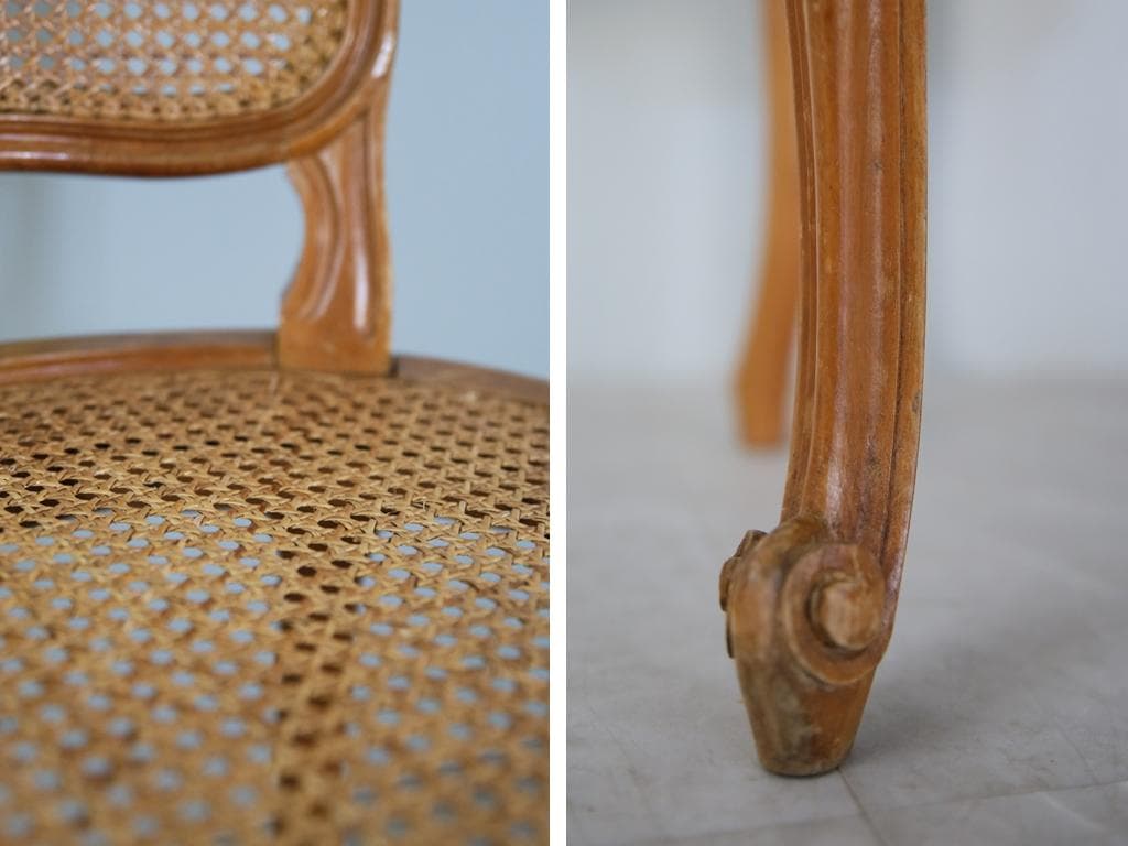 フランスアンティーク猫脚ダイニングチェア/椅子イス/籐ラタン(90-190-3)