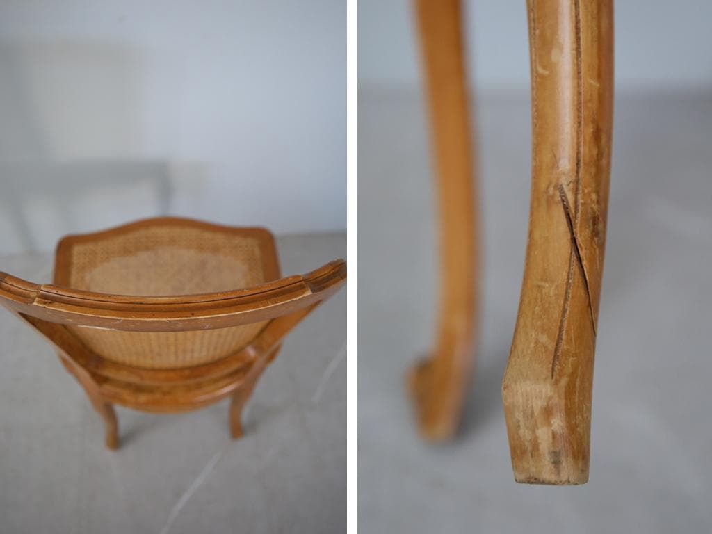 フランスアンティーク猫脚ダイニングチェア/椅子イス/籐ラタン(90-190-3)