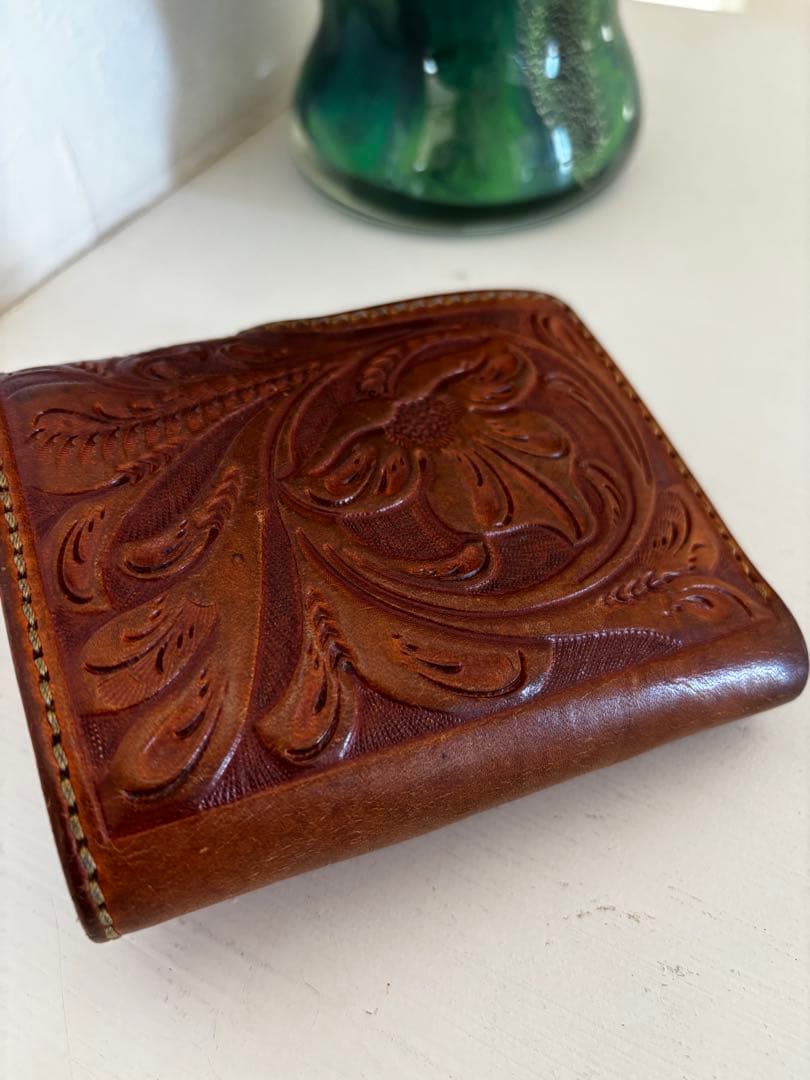 【美品】SAAD サード レザーウォレット バイソンコンチョ カービング 本革