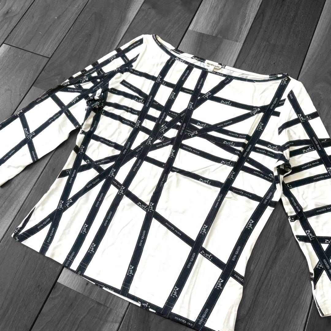 HERMES マルジェラ期　長袖Tシャツ リボン柄 ボルデュック柄　y2k