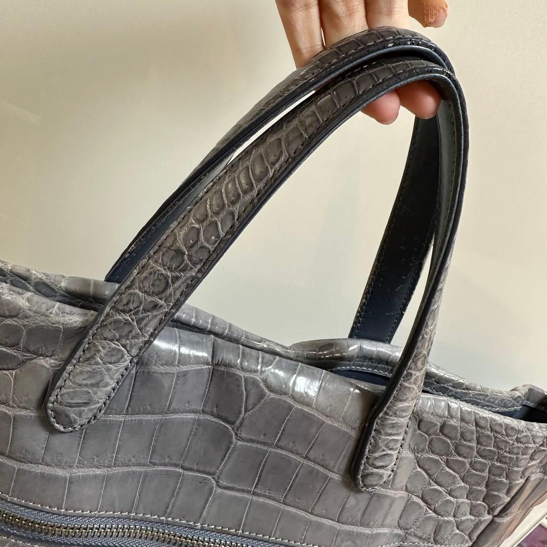 D*A様 ブルーグレー　クロコダイル　本革　2way トートバッグ
