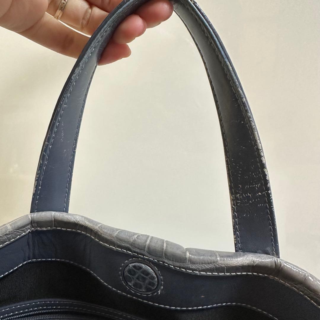 D*A様 ブルーグレー　クロコダイル　本革　2way トートバッグ