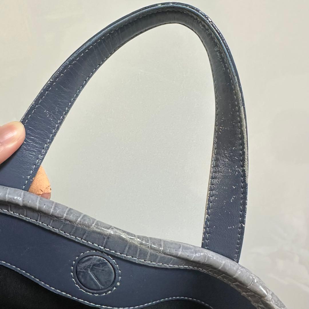 D*A様 ブルーグレー　クロコダイル　本革　2way トートバッグ