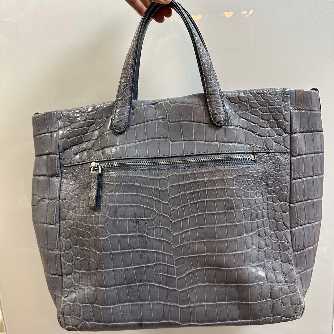 D*A様 ブルーグレー　クロコダイル　本革　2way トートバッグ