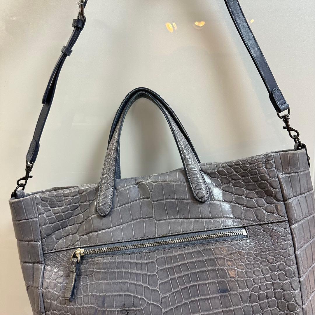 D*A様 ブルーグレー　クロコダイル　本革　2way トートバッグ