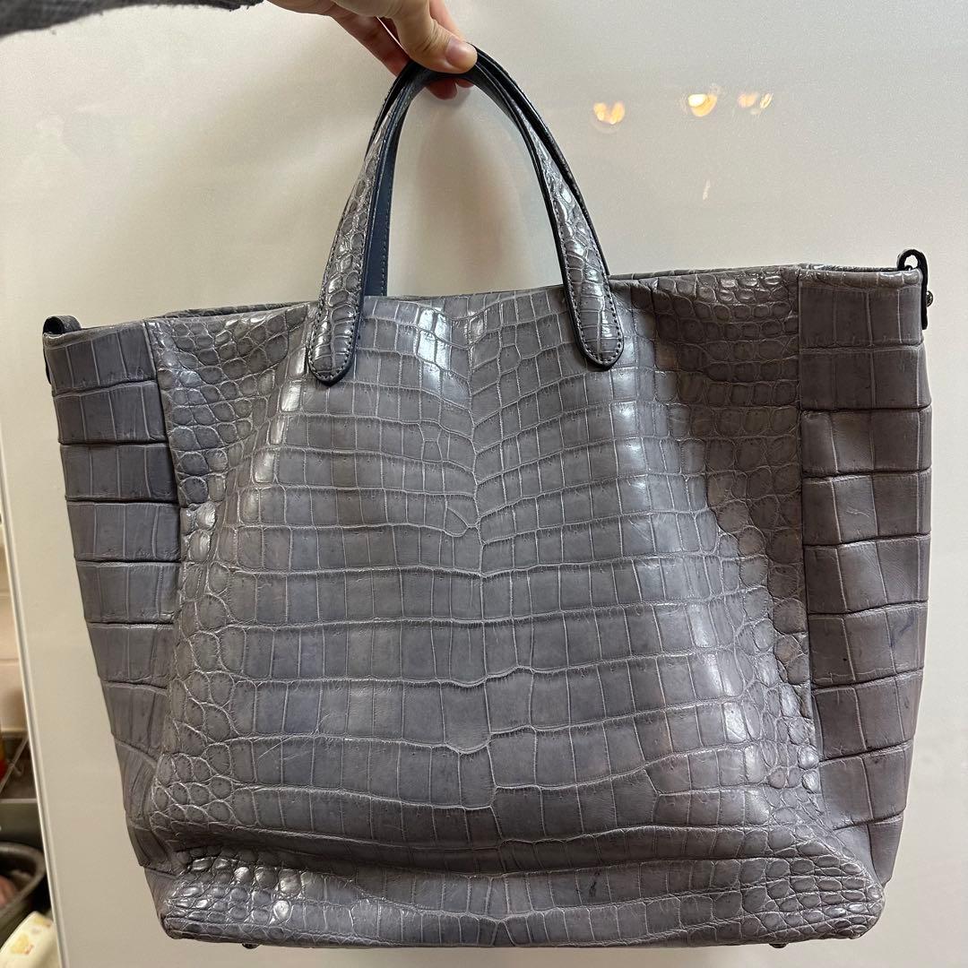 D*A様 ブルーグレー　クロコダイル　本革　2way トートバッグ