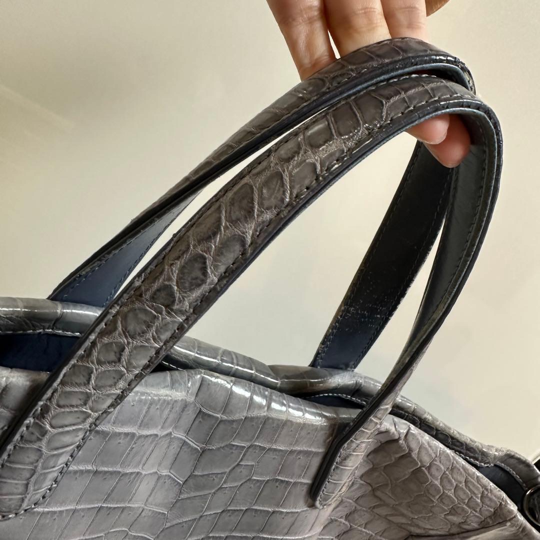 D*A様 ブルーグレー　クロコダイル　本革　2way トートバッグ
