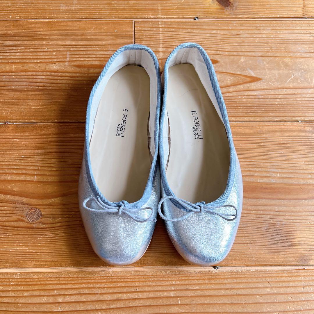 【E.PORSELLI】ポルセリ メタリックバレエシューズ シルバー 37