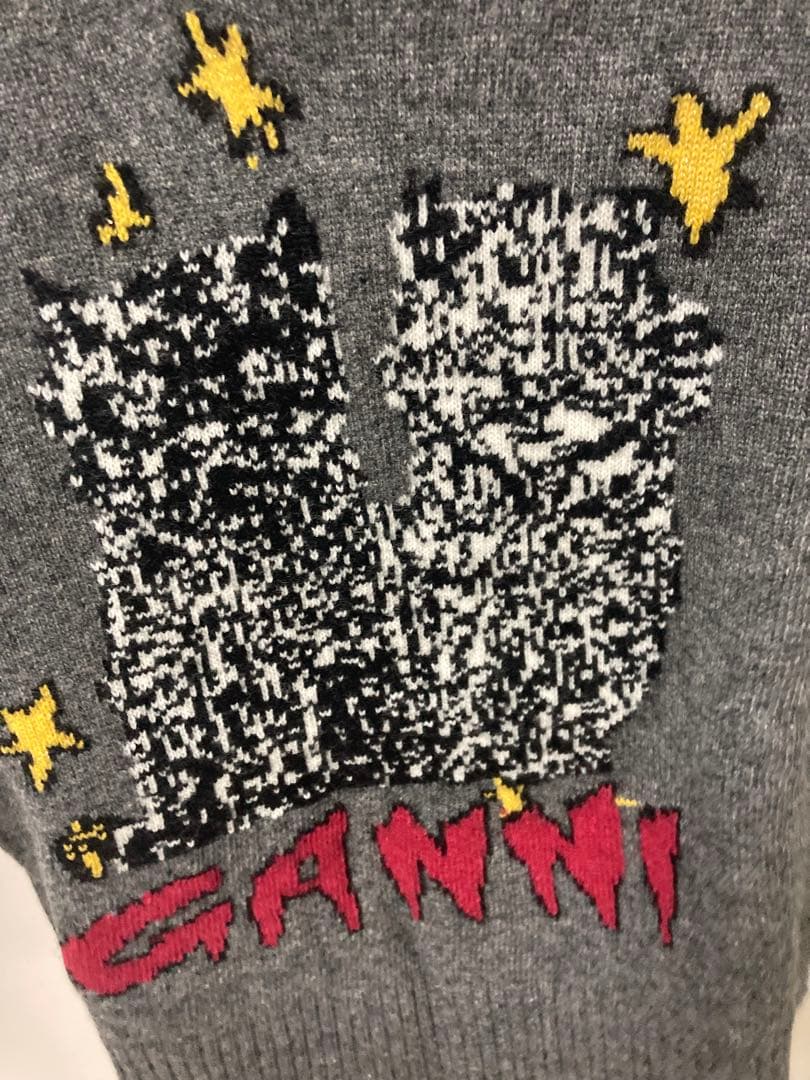 GANNI 猫刺繍 ニットベスト グレー
