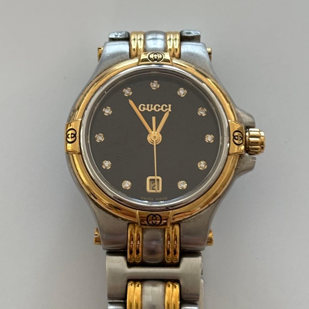 GUCCI グッチ 腕時計 9040M 11P ダイヤ コンビ 稼働中