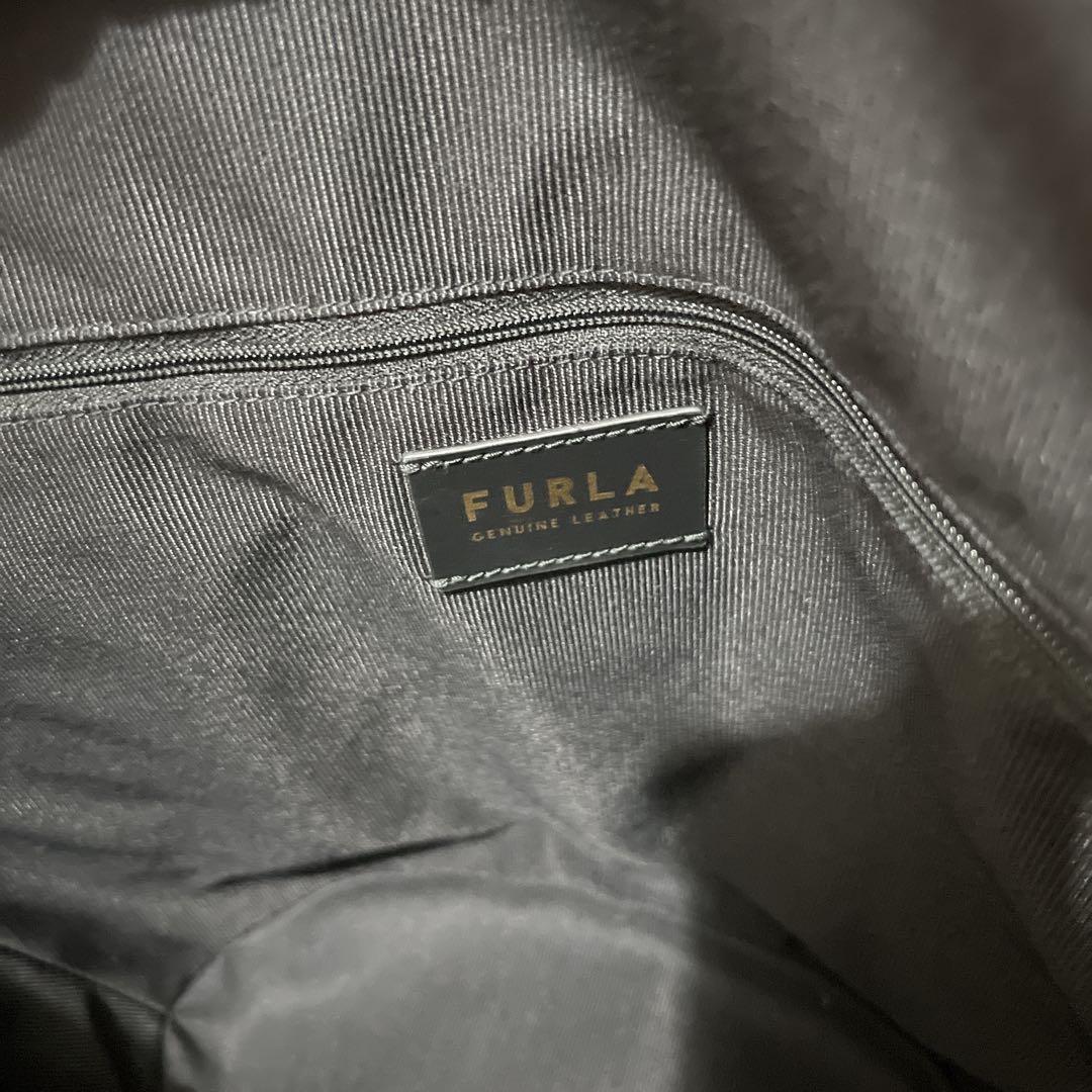 【美品】FURLA かごバッグ ベージュ×ブラック 黒 スタッズ トート 本革