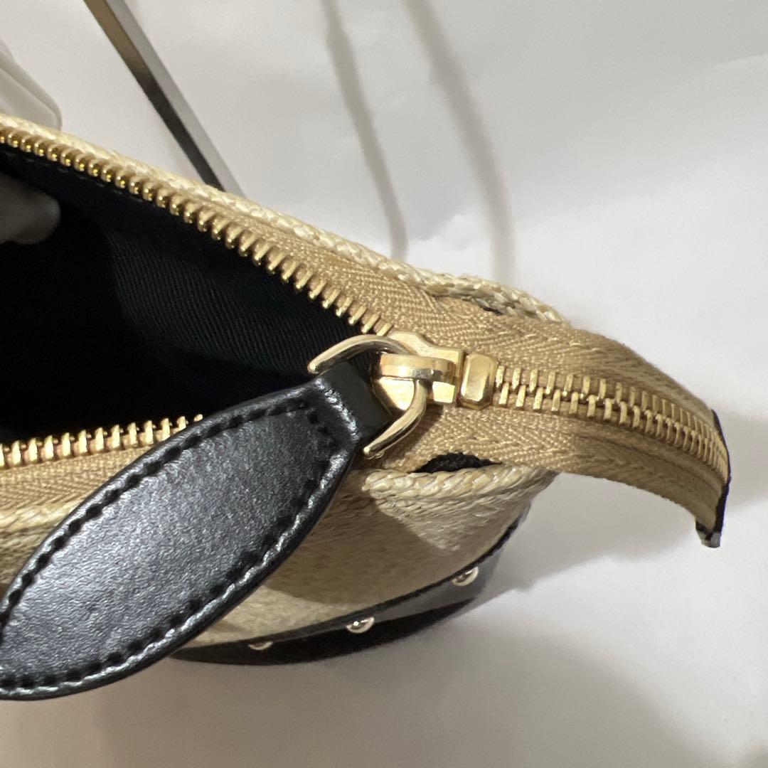 【美品】FURLA かごバッグ ベージュ×ブラック 黒 スタッズ トート 本革